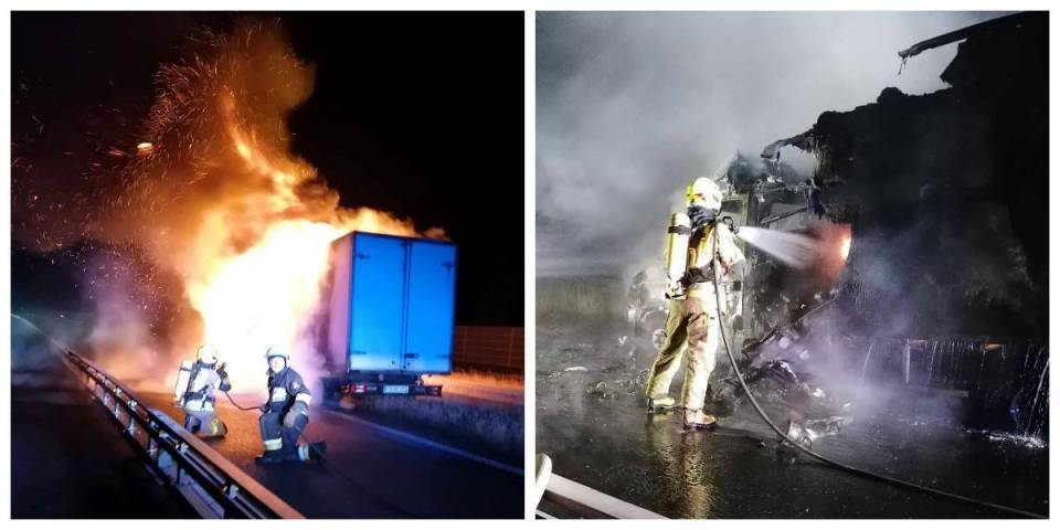 Duży pożar na autostradzie A2, spłonął samochód. W akcji kilka zastępów strażaków